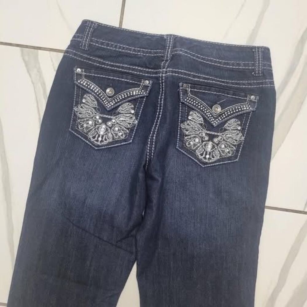 Nine West Women's Cropped Jeans Capris Dark Wash Contrast Stitch Stretch Size 29